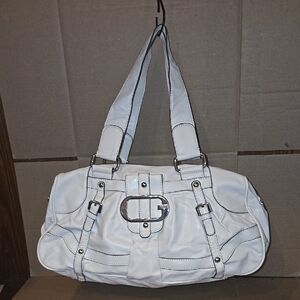 Guess White Shoulder Bag with Silver Hardware and Slouchy Design